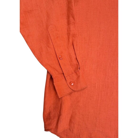 Westbound Orange Linen Button-Up LS Blouse Minimalist Beach Natural Large - Picture 6 of 14
